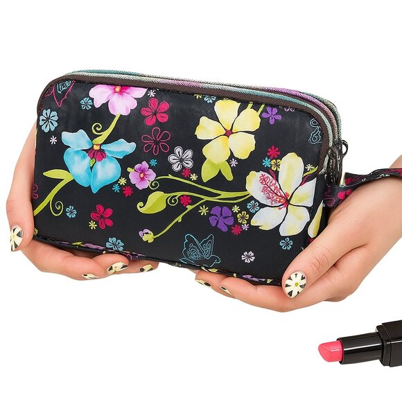 NEW Black Floral 3 Compartment Clutch - Picture 2 of 4